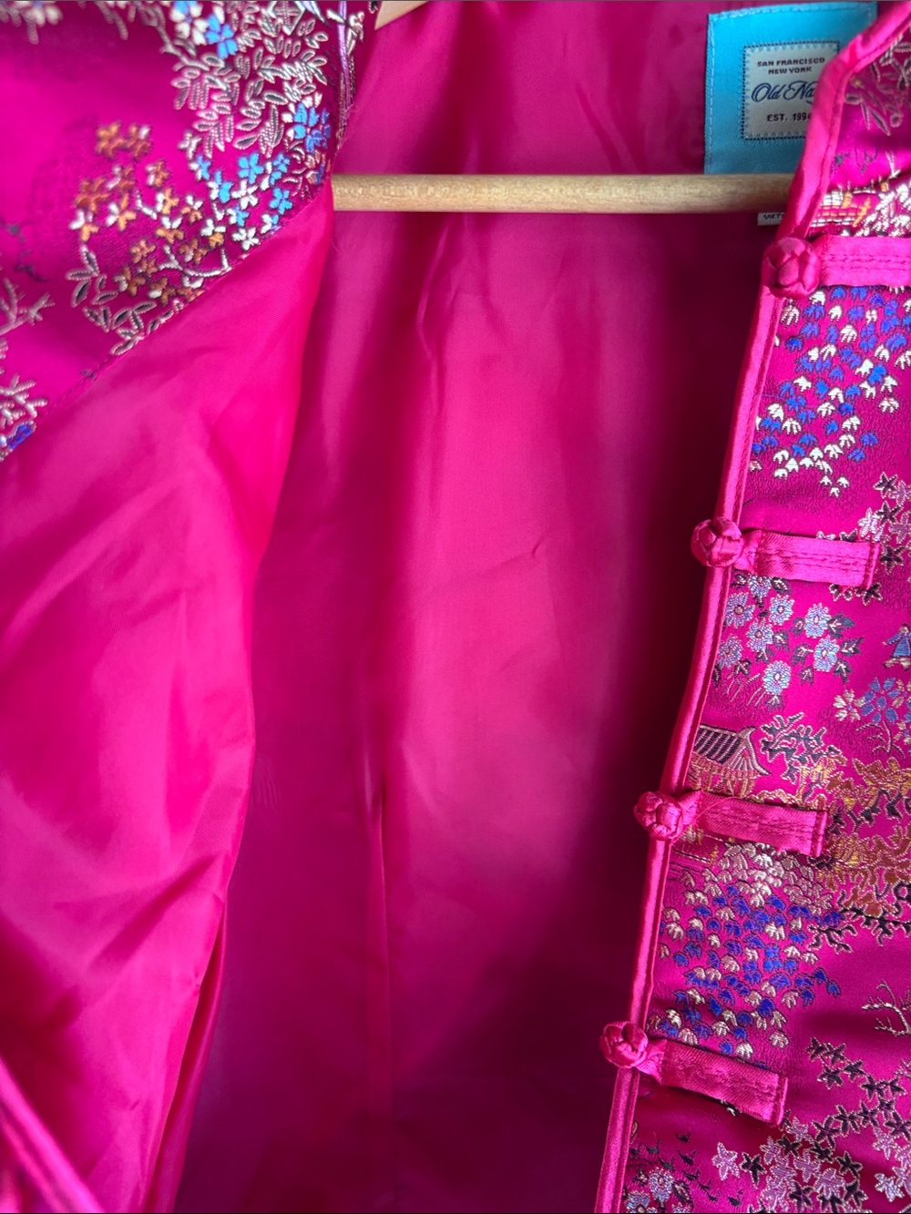 Y2K Vintage Mandarin Collar Brocade Jacket - Fuchsia - Picture 10 of 10